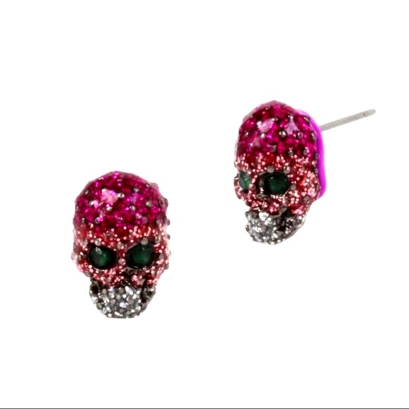 Betsey Johnson Jewelry - NWT Betsey Johnson glitter skull stud earrings